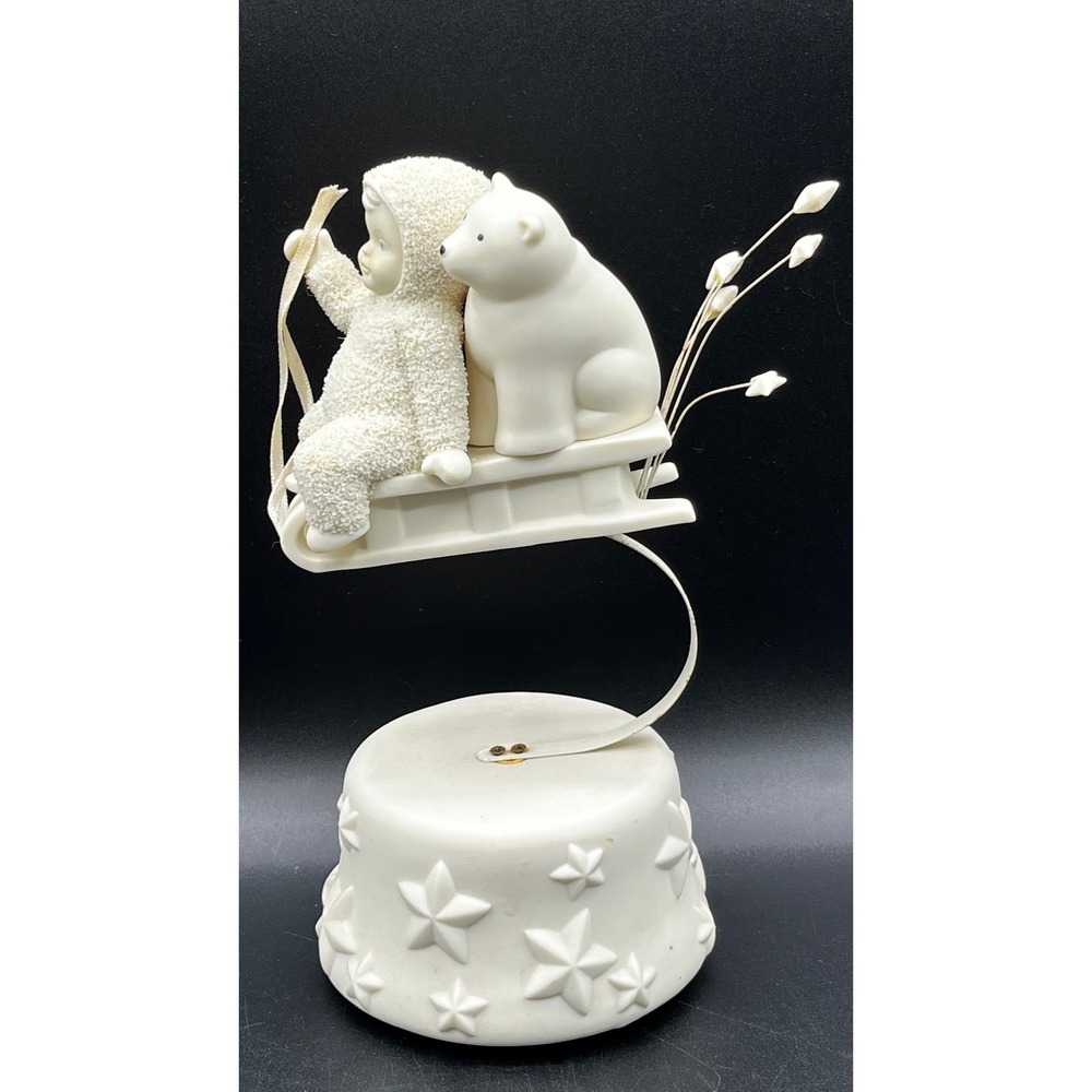 Vtg Dept 56 Snowbabies Child Polar Bear Sled Sliding Through Milky‎ Way Musical